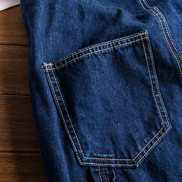 American 90s Vintage Loose Denim Jumpsuit Streetwear Bib Overalls For Men