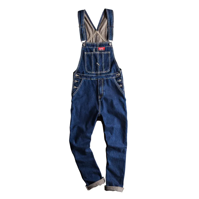 American 90s Vintage Loose Denim Jumpsuit Streetwear Bib Overalls For Men