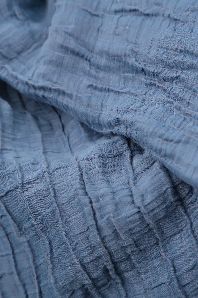 Dropped Edge Blue Nova Crinkled Silk Tunic