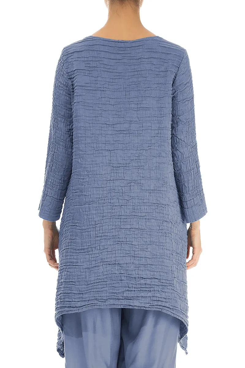 Dropped Edge Blue Nova Crinkled Silk Tunic