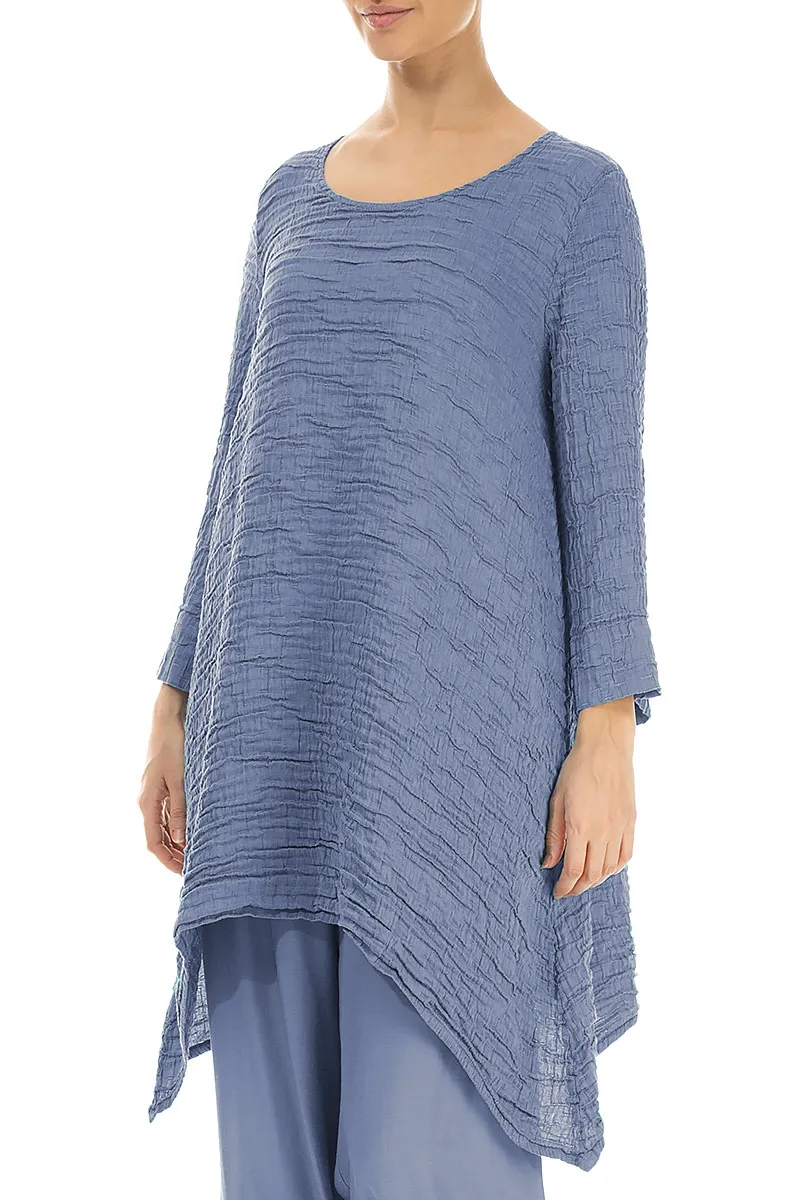 Dropped Edge Blue Nova Crinkled Silk Tunic