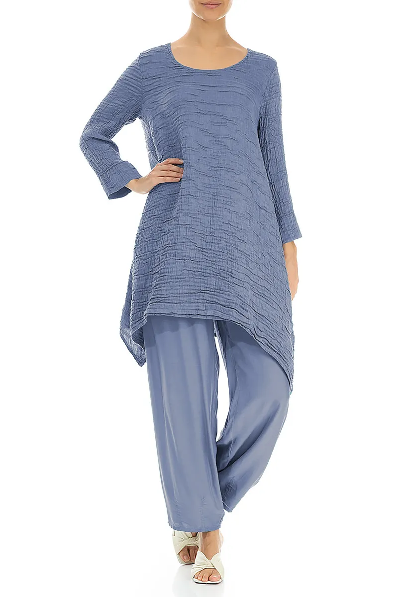 Dropped Edge Blue Nova Crinkled Silk Tunic