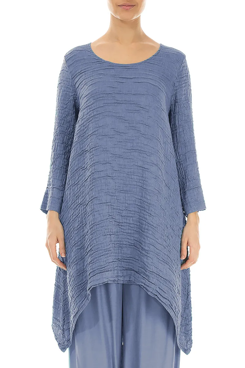 Dropped Edge Blue Nova Crinkled Silk Tunic
