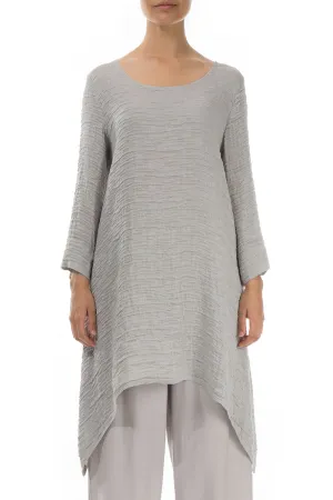 Dropped Edge Cream Crinkled Silk Tunic