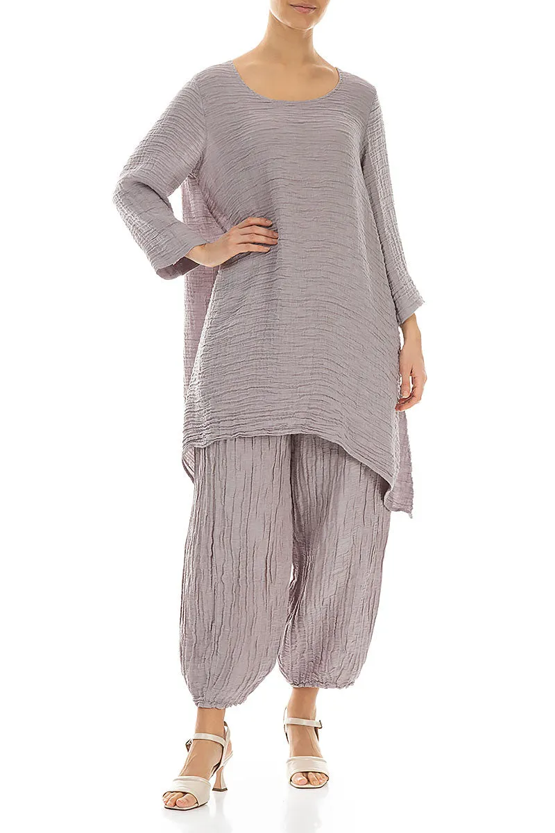 Dropped Edge Greige Crinkled Silk Tunic