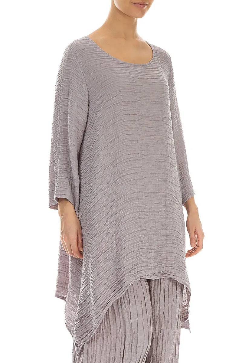 Dropped Edge Greige Crinkled Silk Tunic