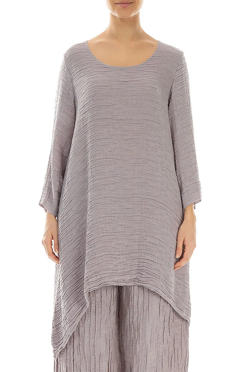 Dropped Edge Greige Crinkled Silk Tunic