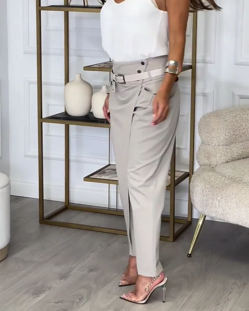 EMILIA - High-Waist Pants   Free Belt