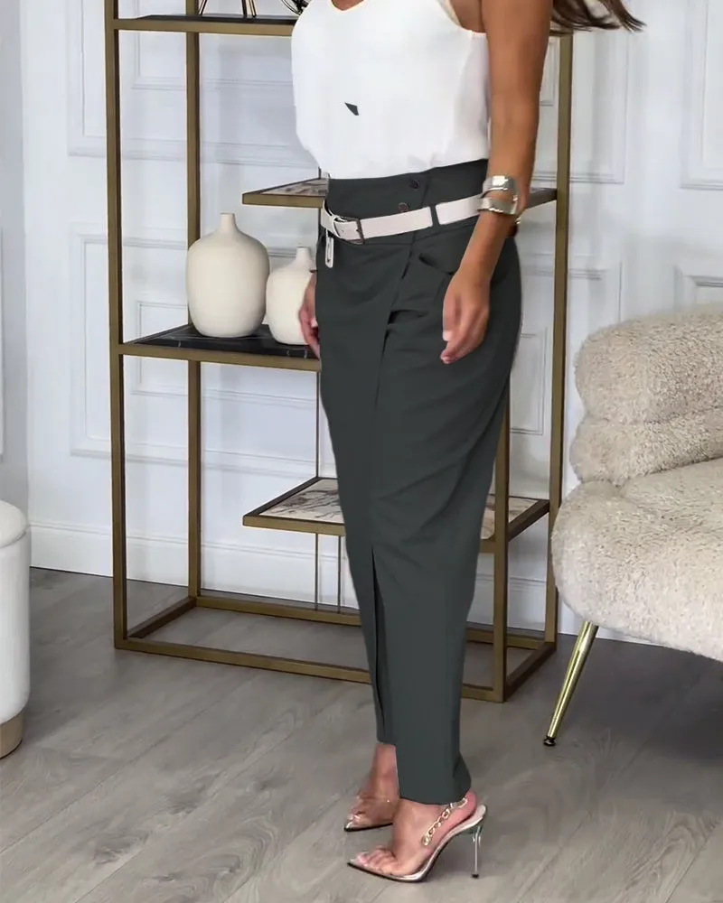 EMILIA - High-Waist Pants   Free Belt