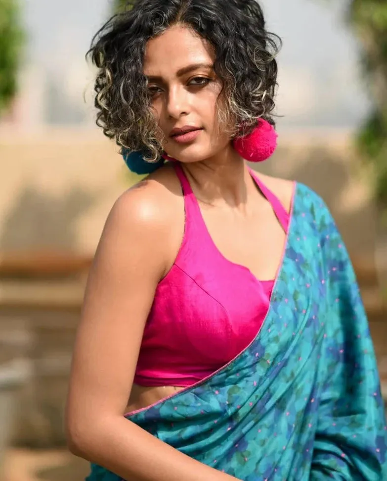 Readymade Striking Pink Blouse Made of Handloom Chanderi Silk