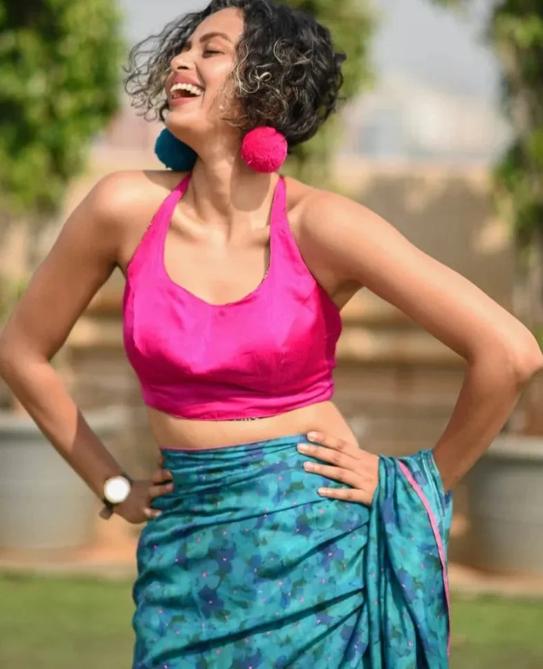 Readymade Striking Pink Blouse Made of Handloom Chanderi Silk