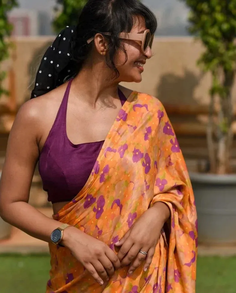 Readymade Striking Purple & Silver Blouse Made of Handloom Chanderi Silk
