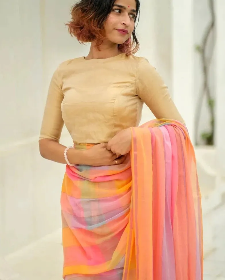 Readymade Stunning Beige Gold Tissue Silk Blouse