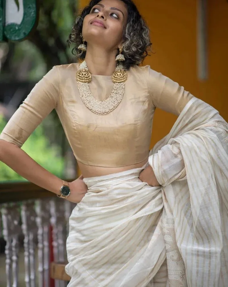 Readymade Stunning Beige Gold Tissue Silk Blouse