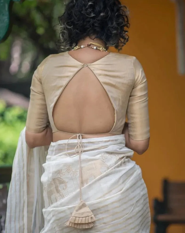 Readymade Stunning Beige Gold Tissue Silk Blouse