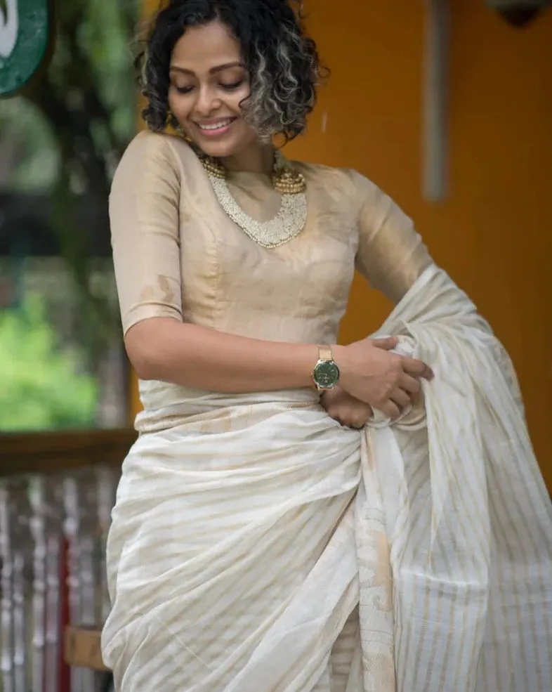 Readymade Stunning Beige Gold Tissue Silk Blouse