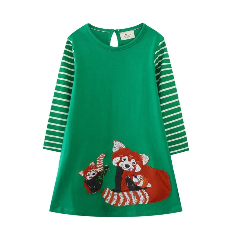 Toddler/Kid Girl's Squirrel Design Long Sleeve Green Dress
