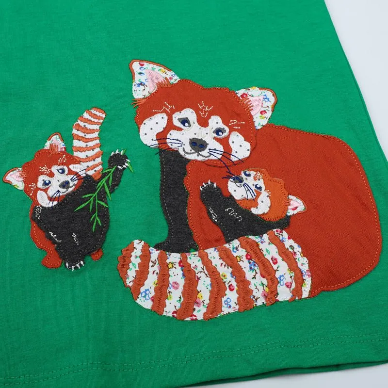 Toddler/Kid Girl's Squirrel Design Long Sleeve Green Dress