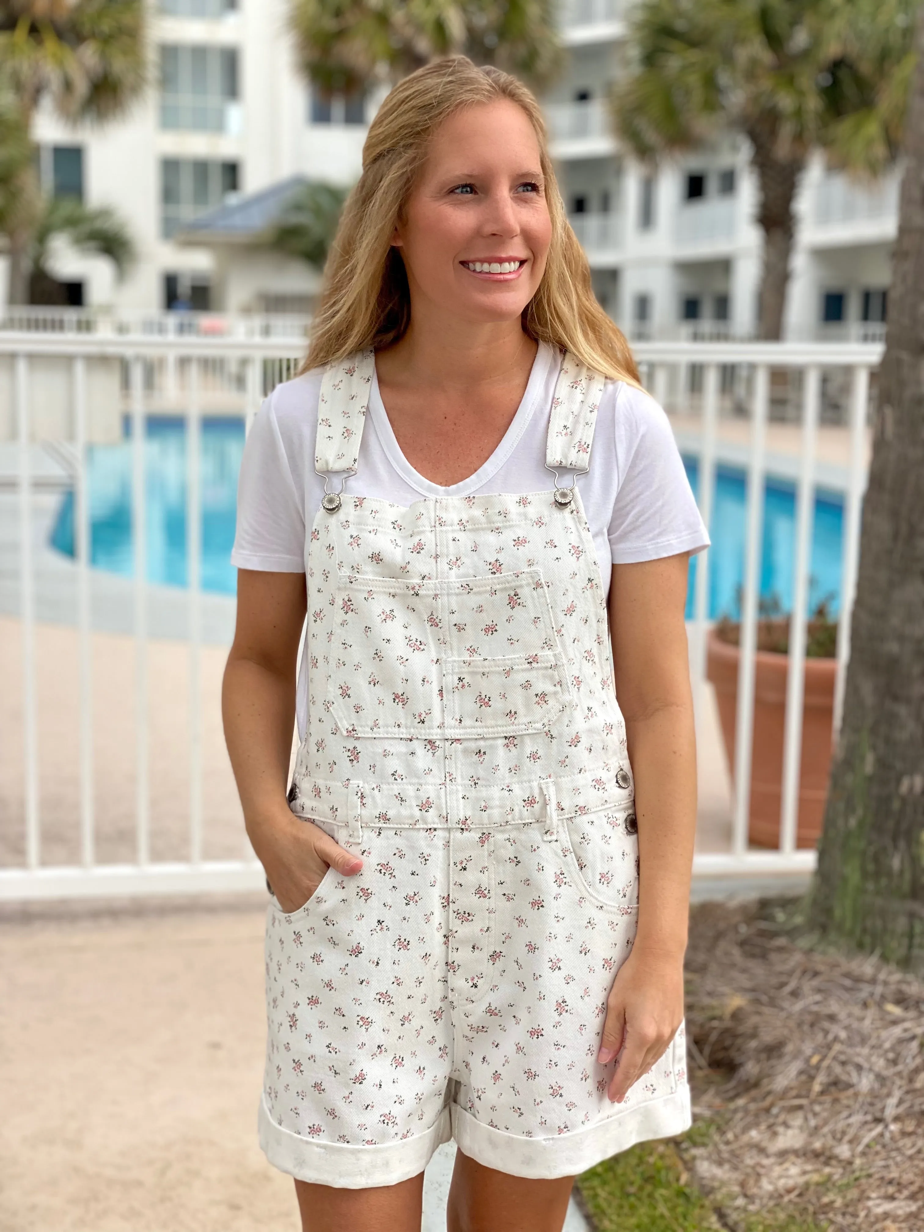 White Floral Overalls