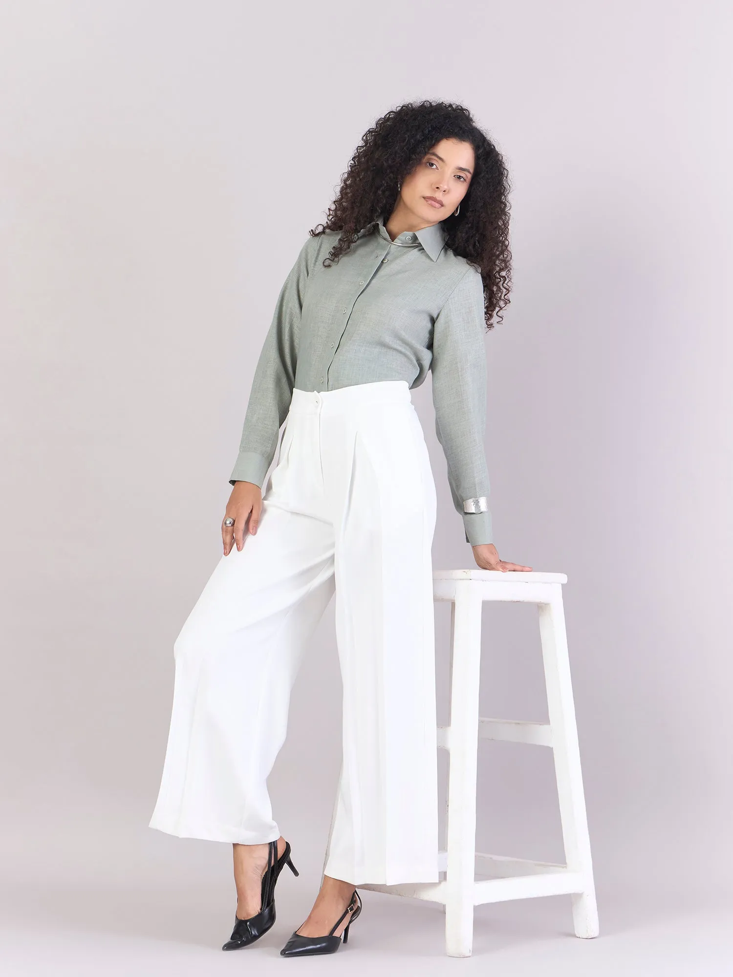 White Inverted Pleats High Waist Trouser