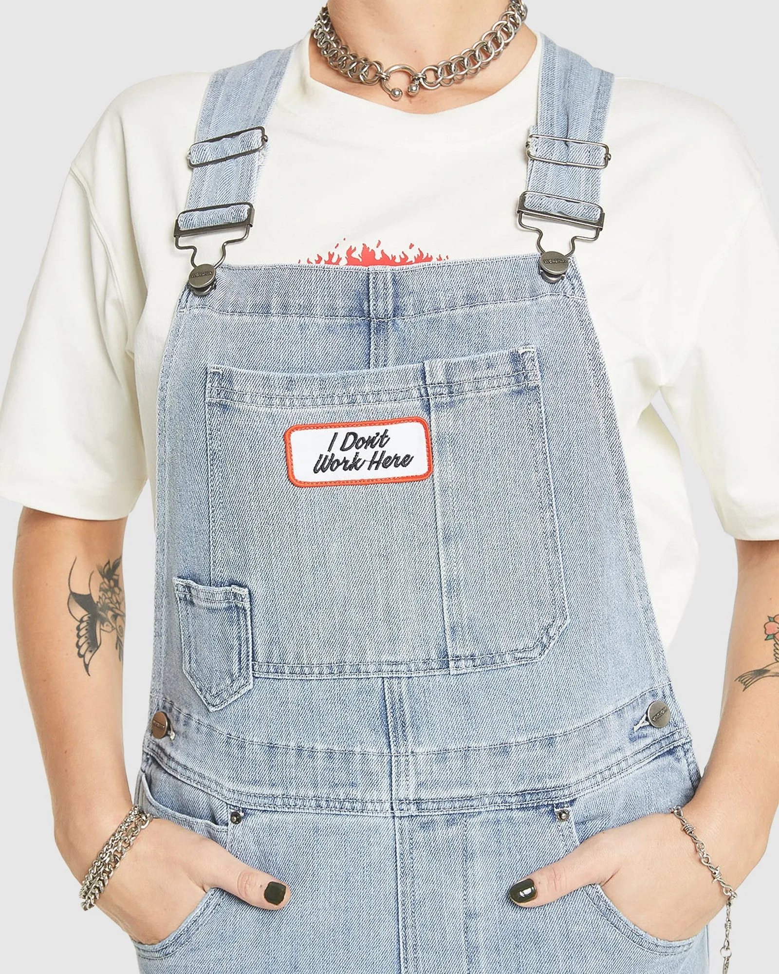 WOMENS DOUBLE KNEE DENIM OVERALLS