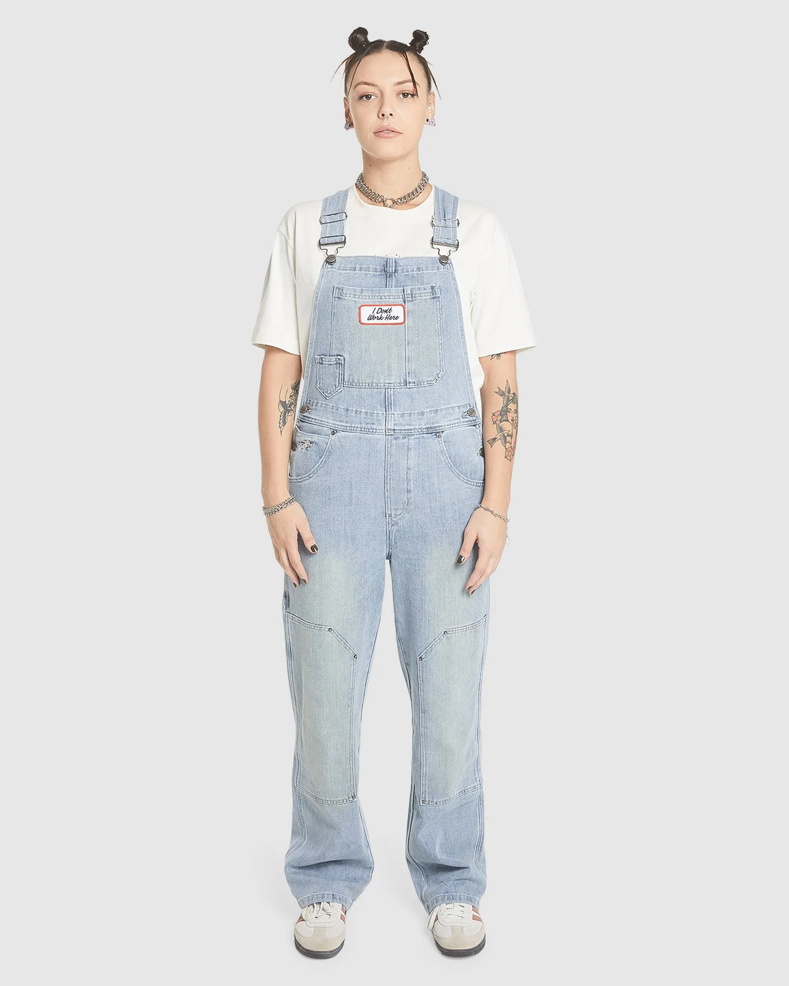 WOMENS DOUBLE KNEE DENIM OVERALLS