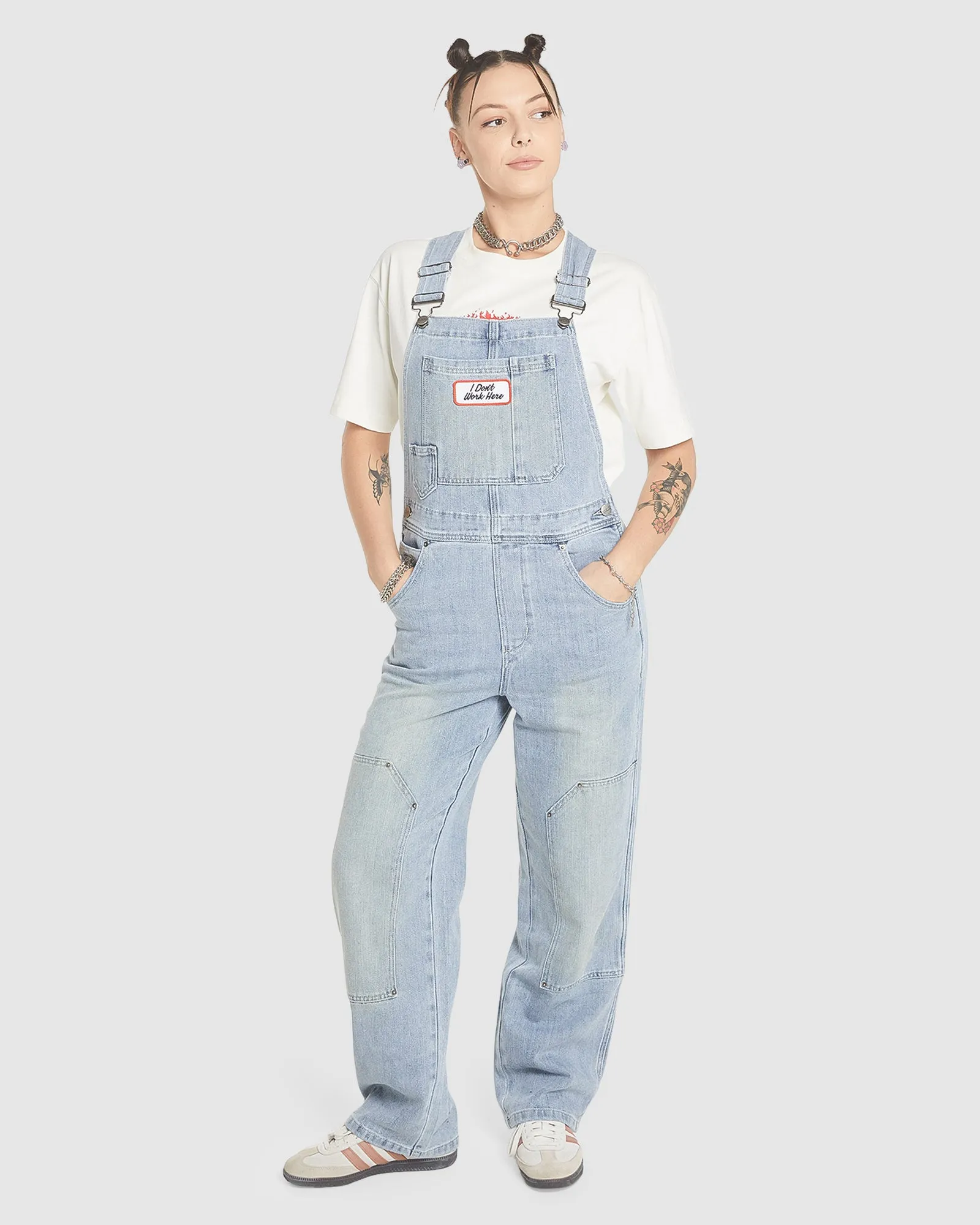 WOMENS DOUBLE KNEE DENIM OVERALLS