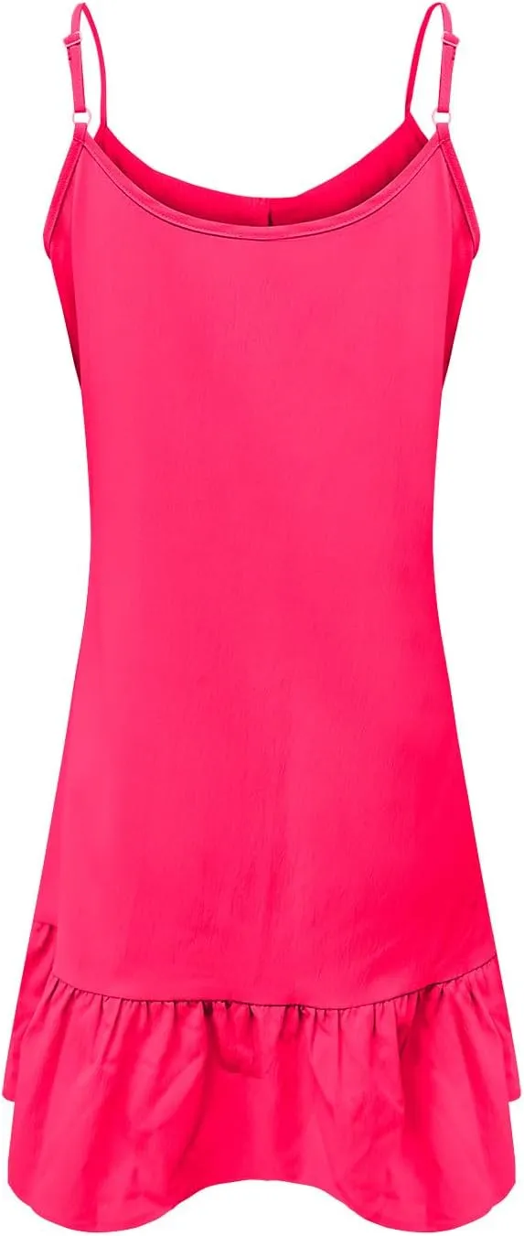 Women's Sundress Ruffle Cami Mini Dress Sleeveless Flowy Swing Shift Short Dresses Casual Cute Summer Beach Dresses