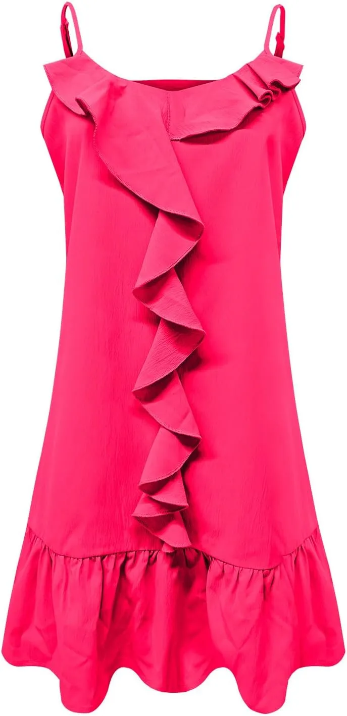 Women's Sundress Ruffle Cami Mini Dress Sleeveless Flowy Swing Shift Short Dresses Casual Cute Summer Beach Dresses