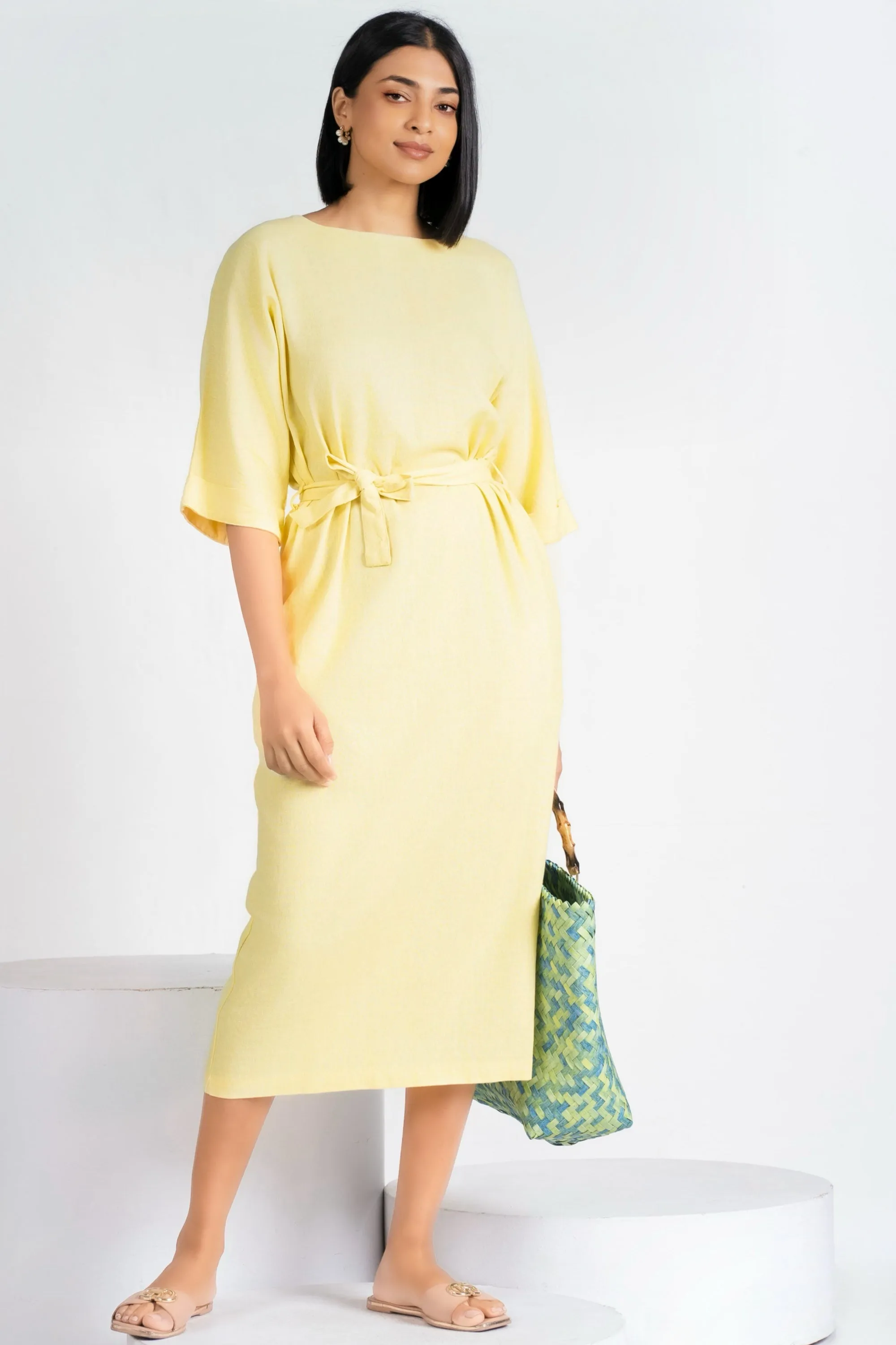 Yellow Linen Shift Dress
